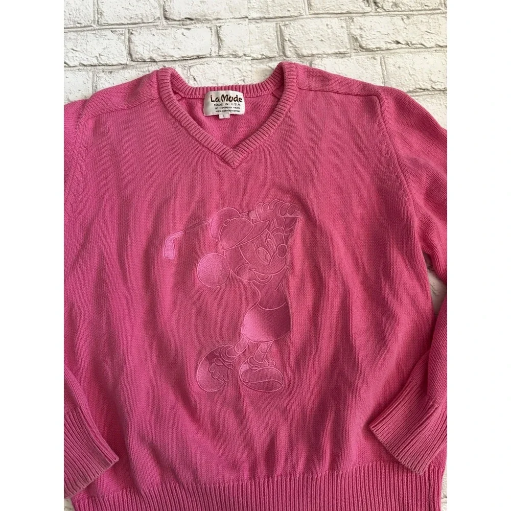 Vintage La Mode Embroidered ‎ Sweater Golf Pink Mickey Mouse golf  Size Large